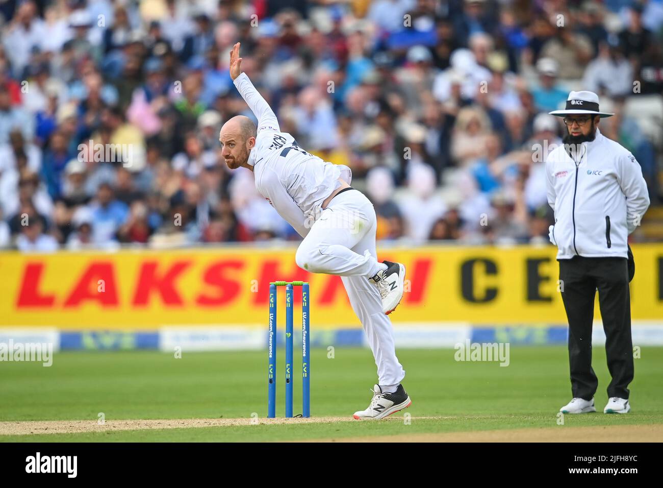 Jack Leach of England delivers the ball Stock Photo Alamy