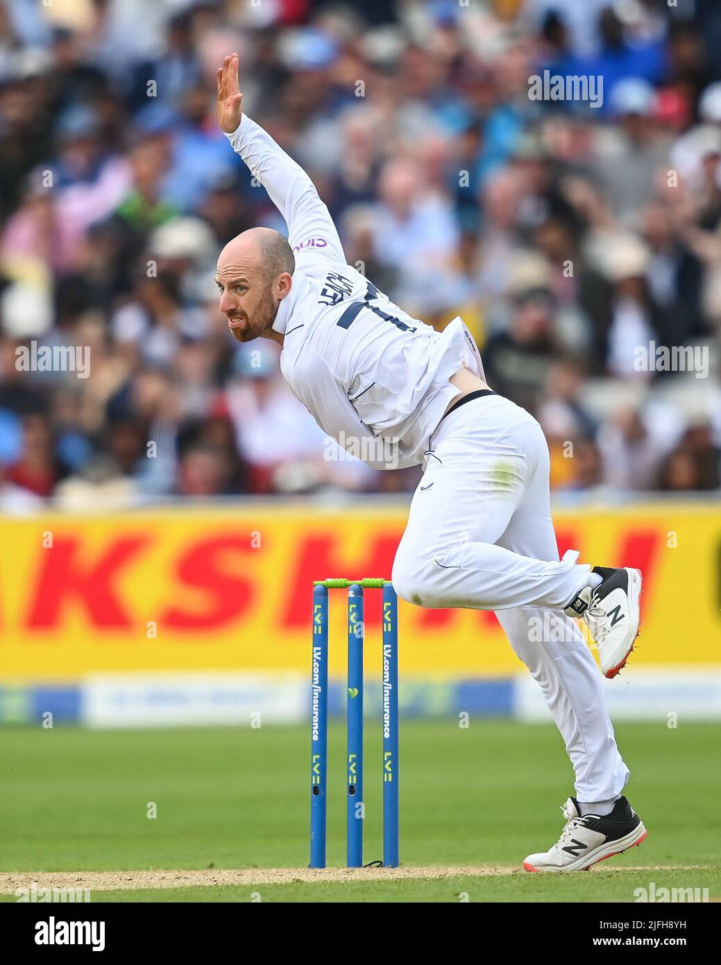 Jack Leach of England delivers the ball Stock Photo Alamy