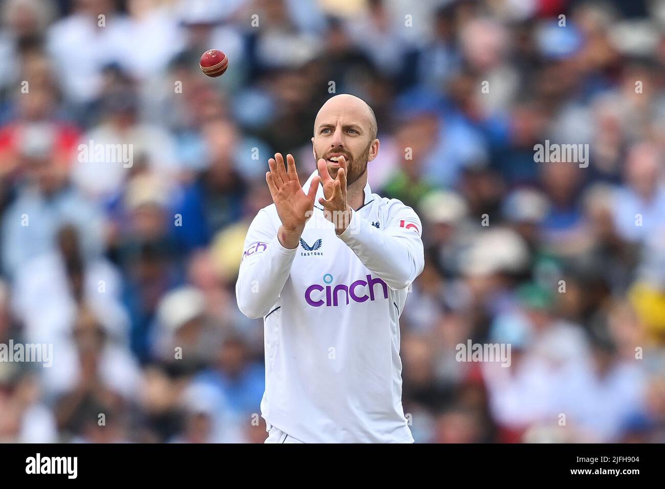Jack Leach of England receives the ball Stock Photo Alamy