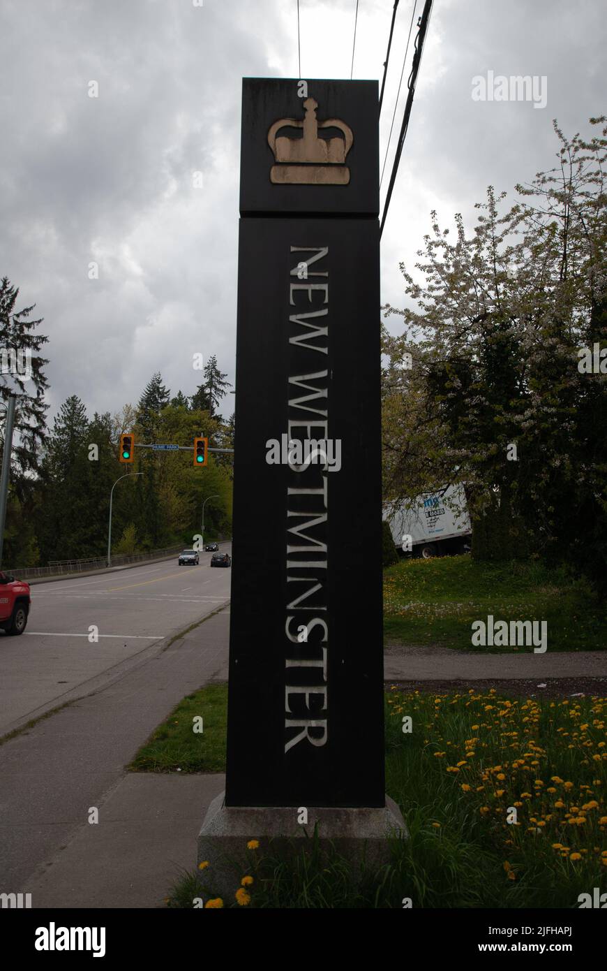Welcome to New Westminster sign, New Westminster, British Columbia, Canada Stock Photo
