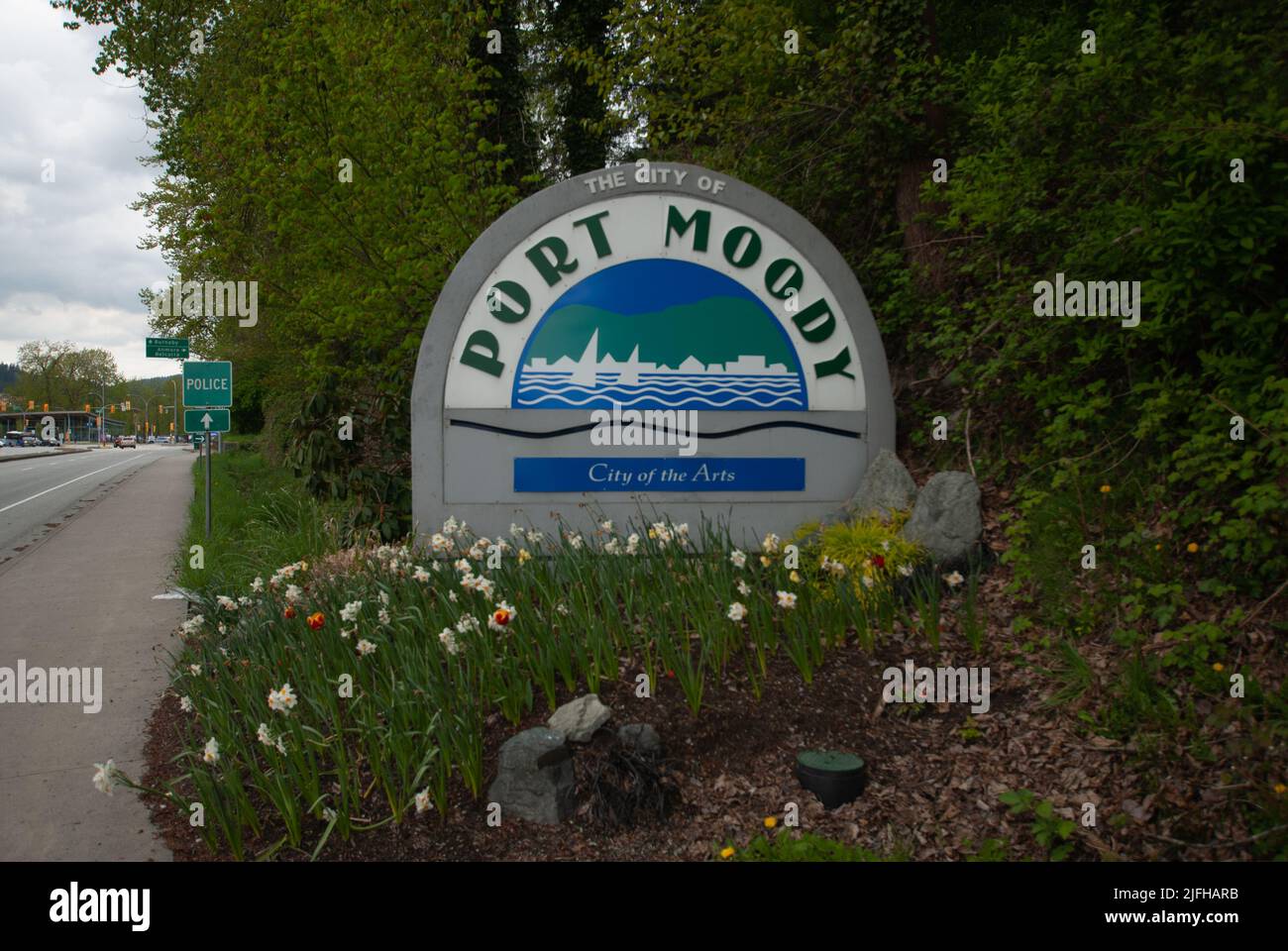 Welcome to Port Moody sign, Port Moody, British Columbia, Canada Stock Photo