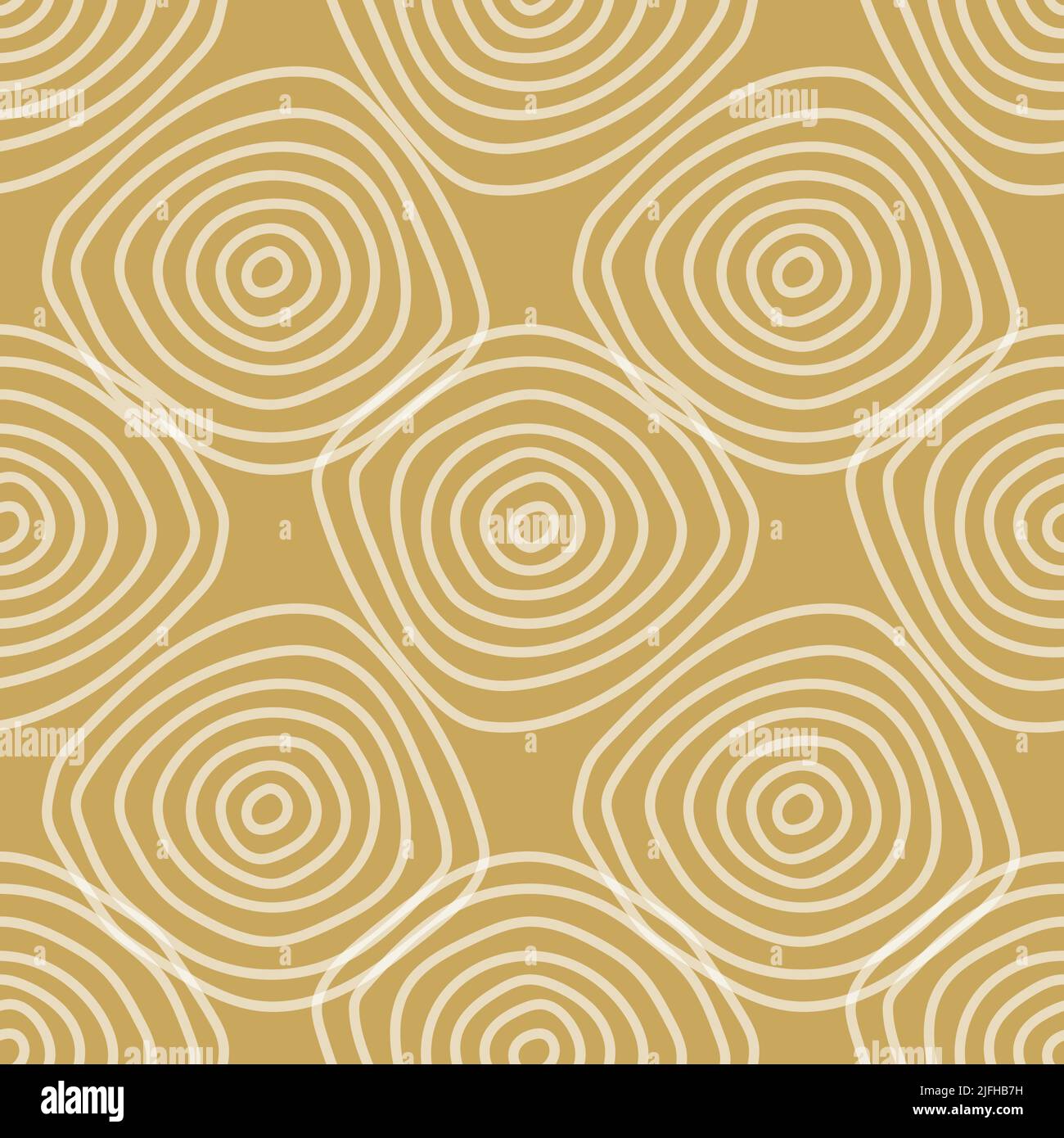 Abstract seamless pattern with hand drawn concentric circles on mustard yellow background. Stock Vector