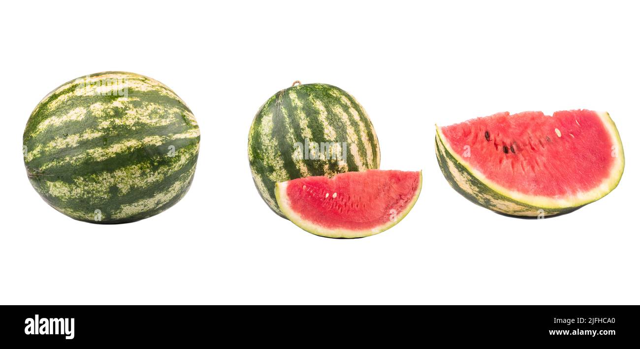 Set of watermelon fruits isolated, collection watermelon on white background. Stock Photo