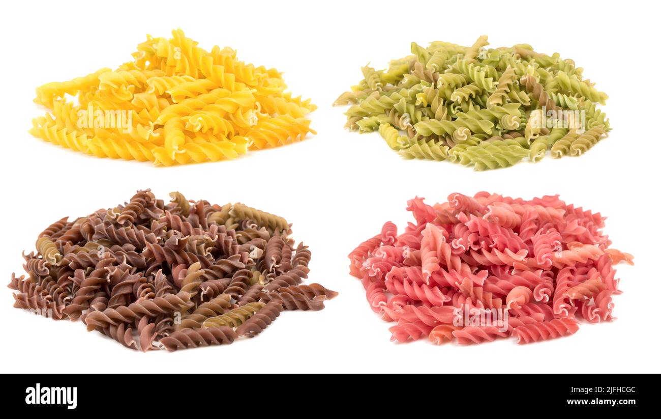Four pasta collection isolated on white background. Stock Photo