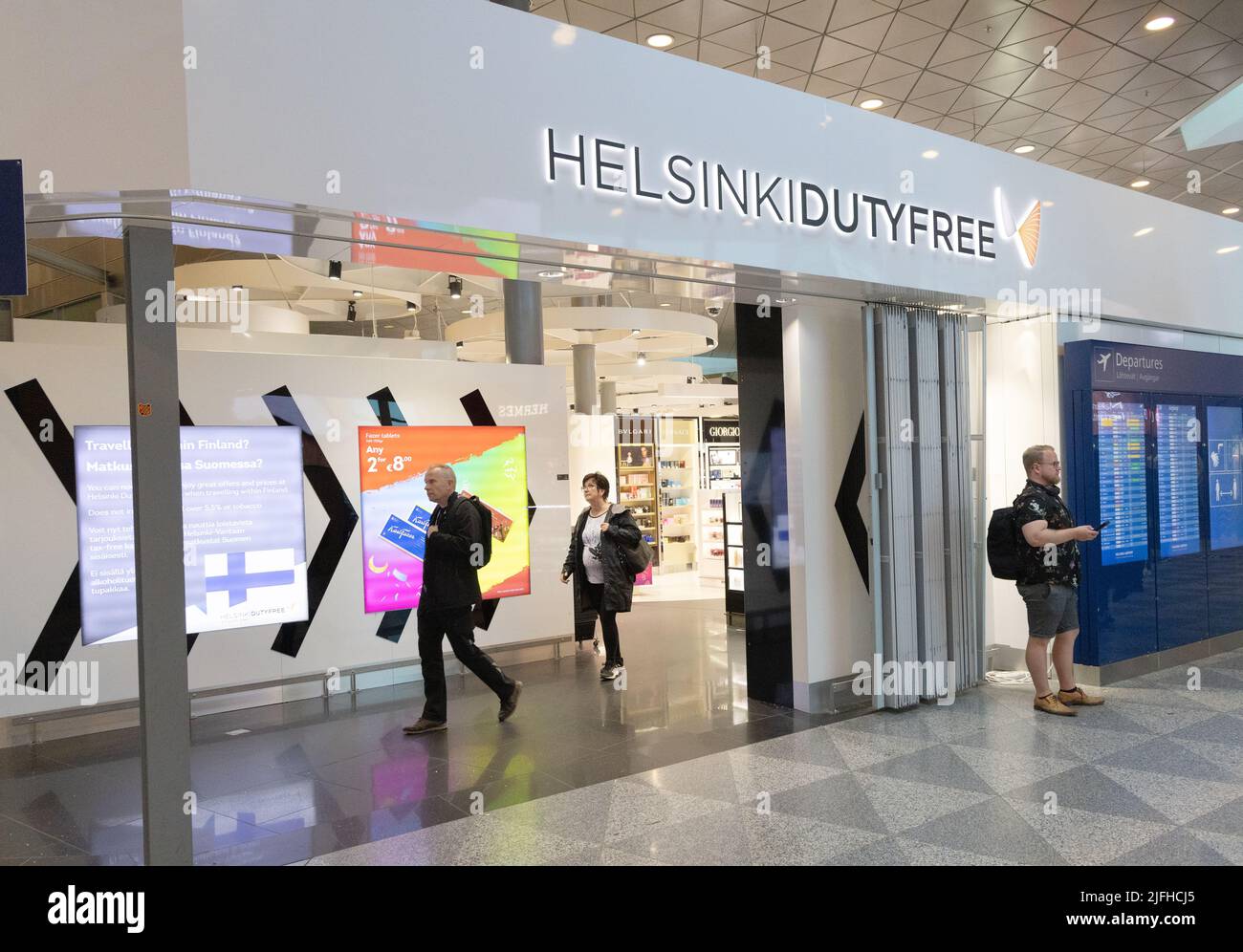 Helsinki airport duty free shop, Helsinki Vantaa airport terminal interior, Helsinki Finland Europe Stock Photo