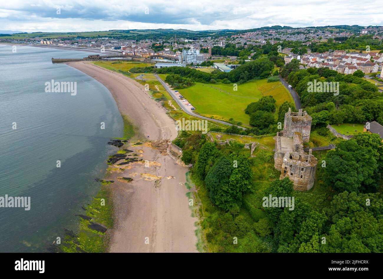 Aerial view of ruin of Ravenscraig Castle in Kirkcaldy, Fife, Scotland