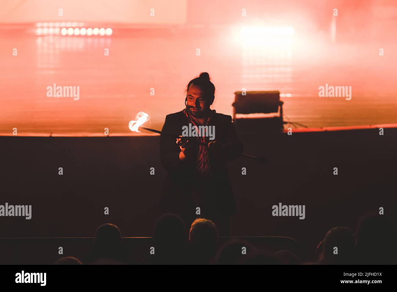 Lublin, Poland - September 28, 2019: Fireshow 'Fire party' at Saxon Garden (Ogród Saski) Stock Photo