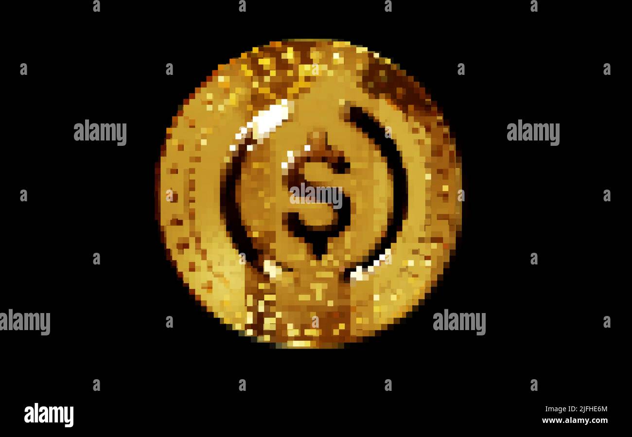 USDC USD Coin stablecoin cryptocurrency gold coin in retro pixel mosaic ...