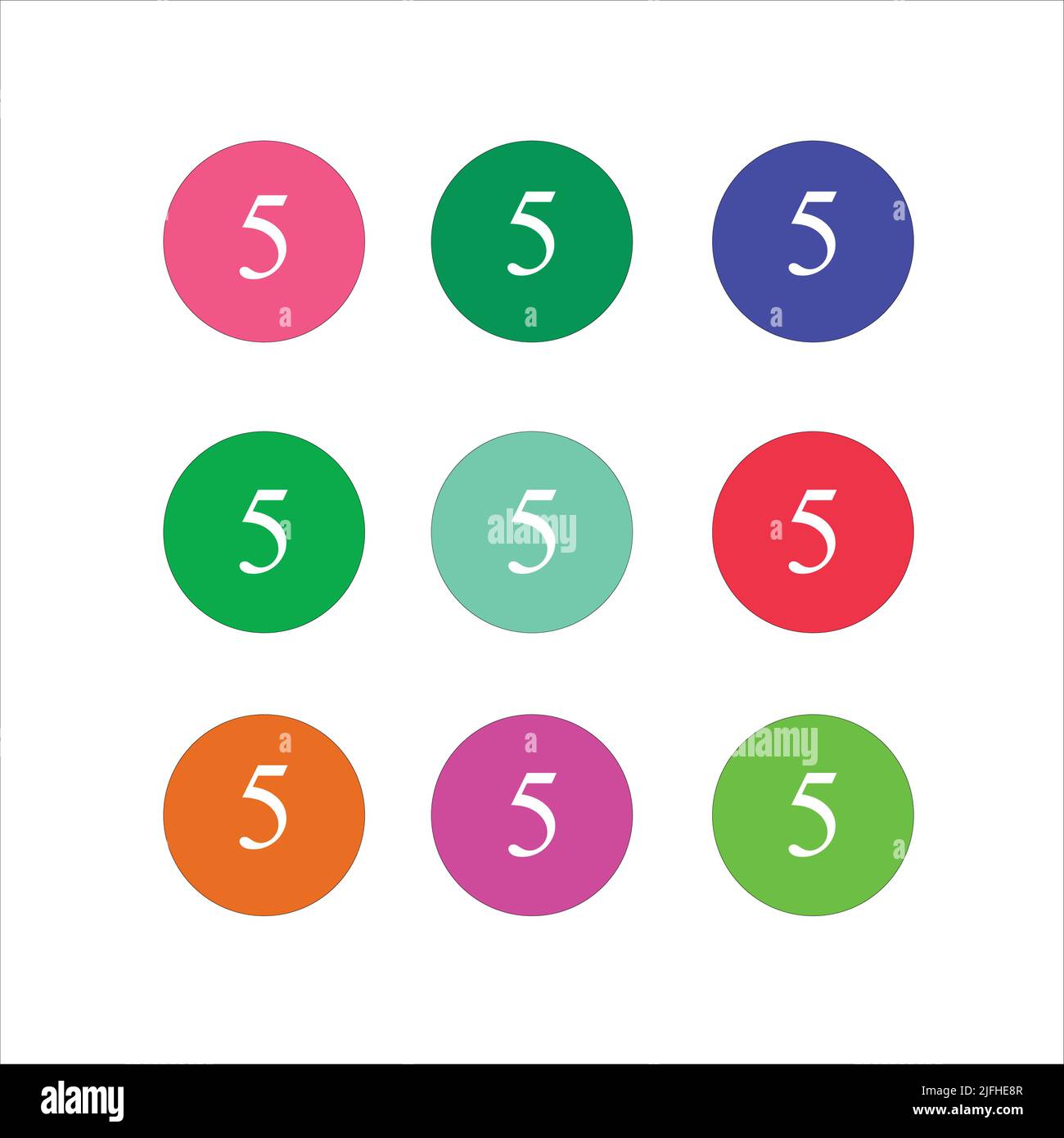 Numbers 5 colourful set in normal style. Vector elements illustration ...