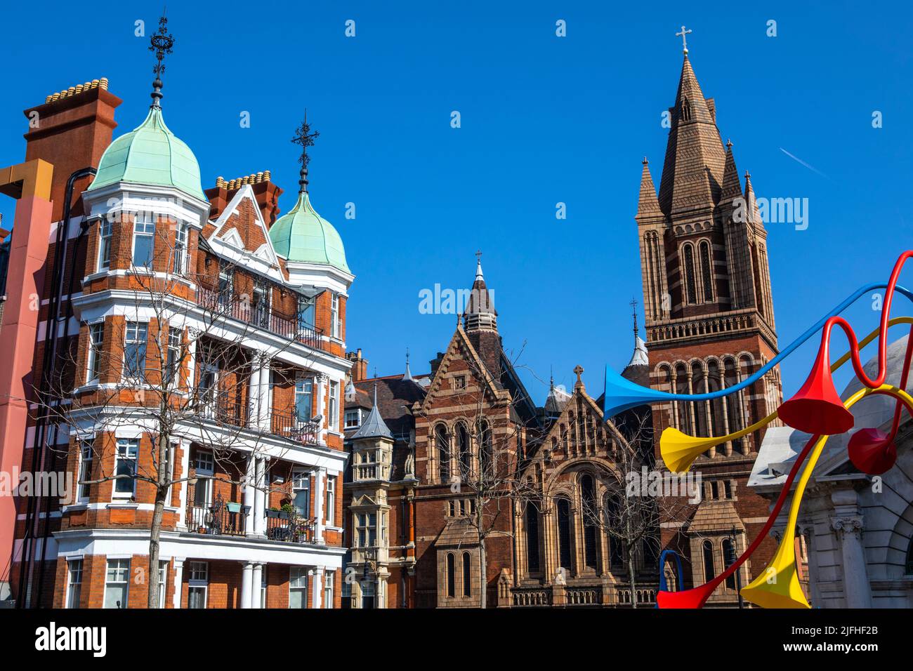 The Ukrainian Catholic Church viewed from Brown Hart Gardens in Mayfair, London, UK. Stock Photo