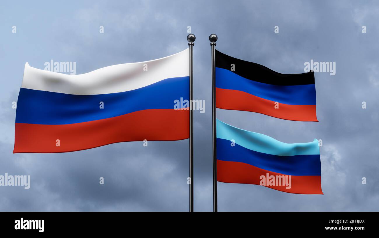 LNR and DNR and Russia flags, Blue sky and flag LNR flag LNR flag ...