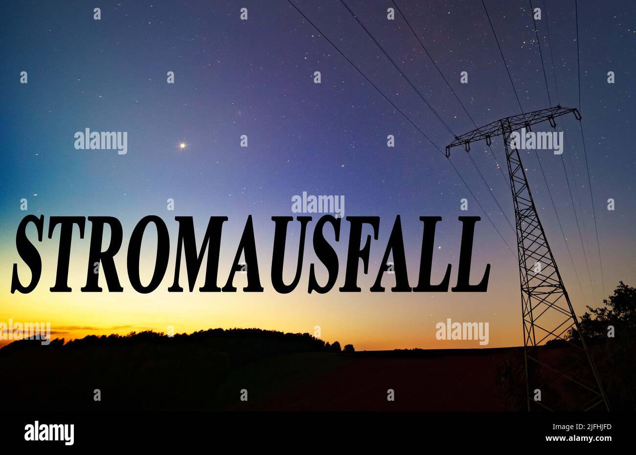 Power outage text (Stromausfall on german) on starry sky background