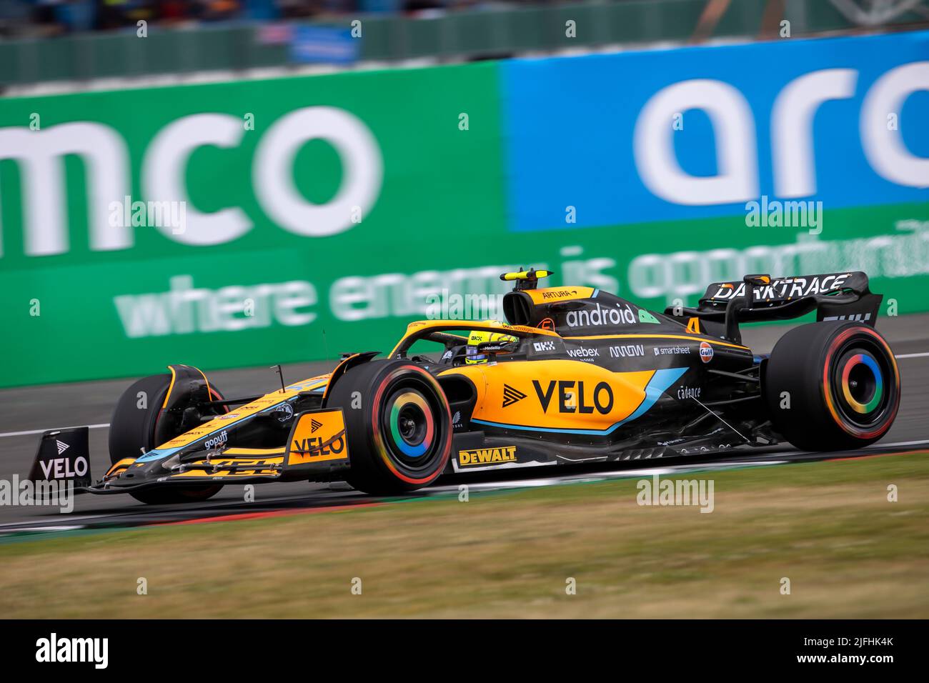 Silverstone, UK. 3rd July 2022,  Silverstone Circuit, Silverstone, Northamptonshire, England: British F1 Grand Prix, Race day: McLaren F1 Team driver Lando Norris in his McLaren-Mercedes MCL36 Credit: Action Plus Sports Images/Alamy Live News Stock Photo