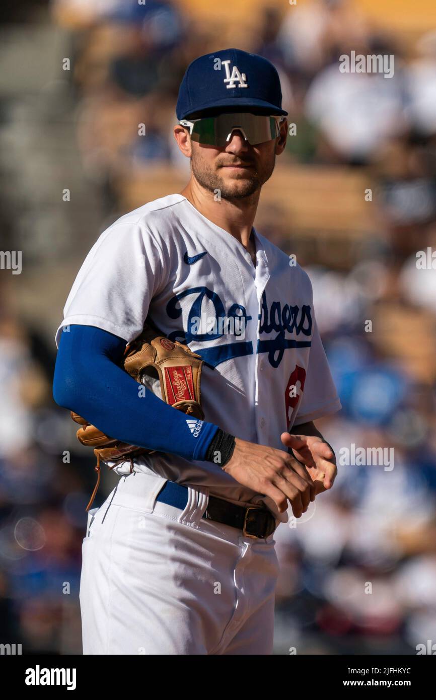 Los Angeles Dodgers shortstop Trea Turner (6) during a MLB game against the San Diego Padres, Saturday, July 2, 2022, at Dodger Stadium, in Los Angele Stock Photo