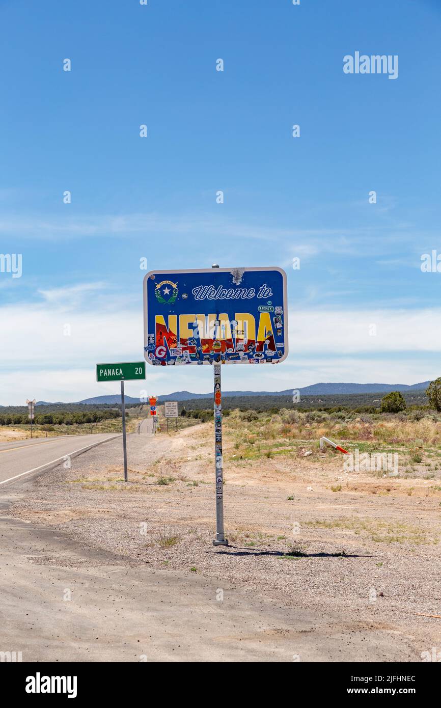 Nevada Freeway Sign Tuba, USA - June 2, 2022: sign welcome to Nevada at the highway ...