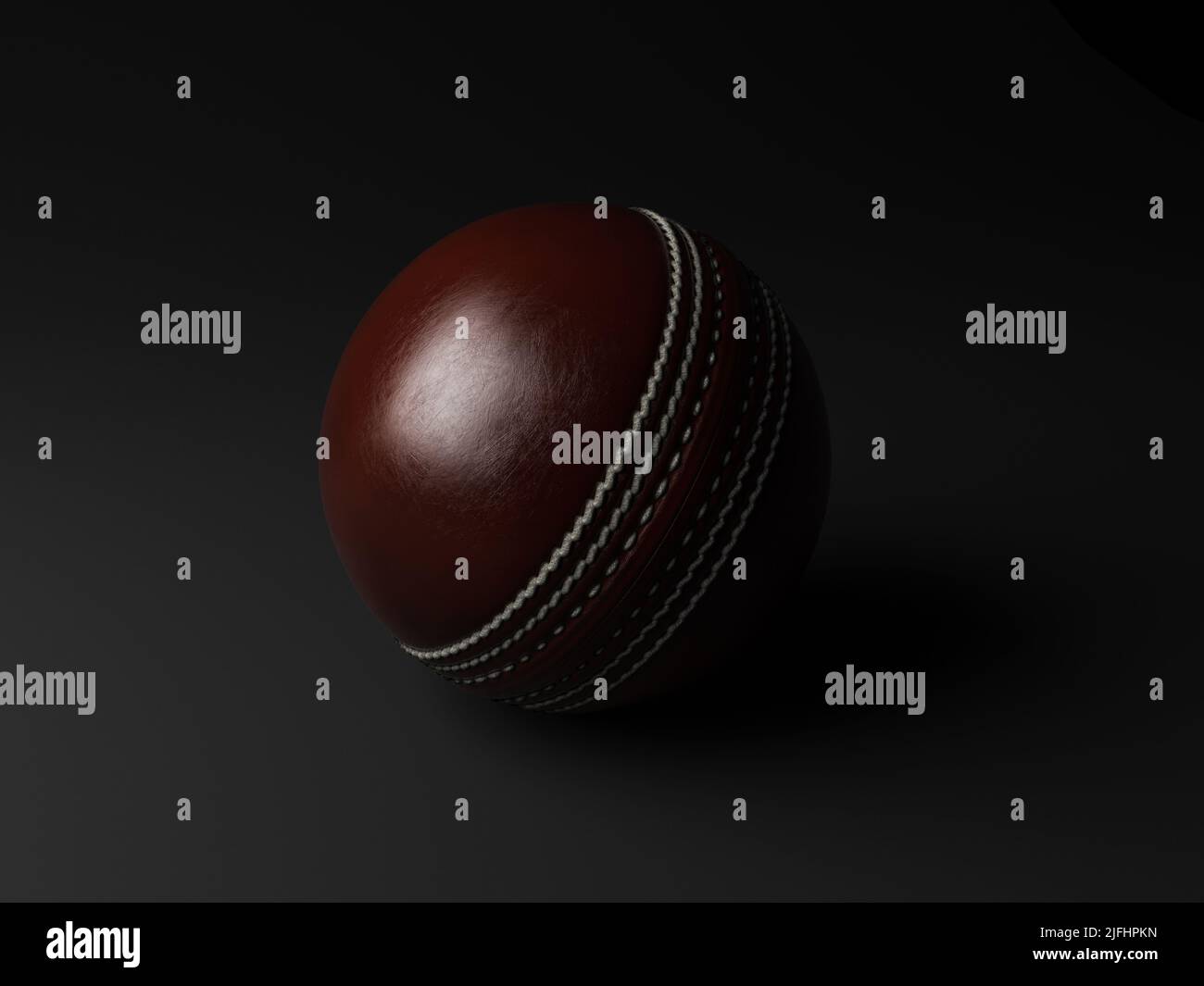 A regular red cricket ball with white stitching on an isolated