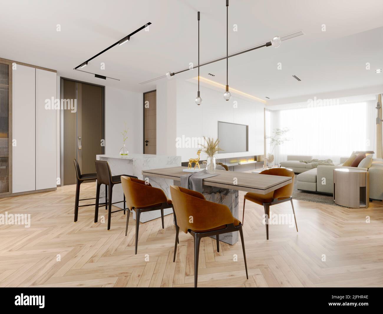 3d render of luxury house living room Stock Photo