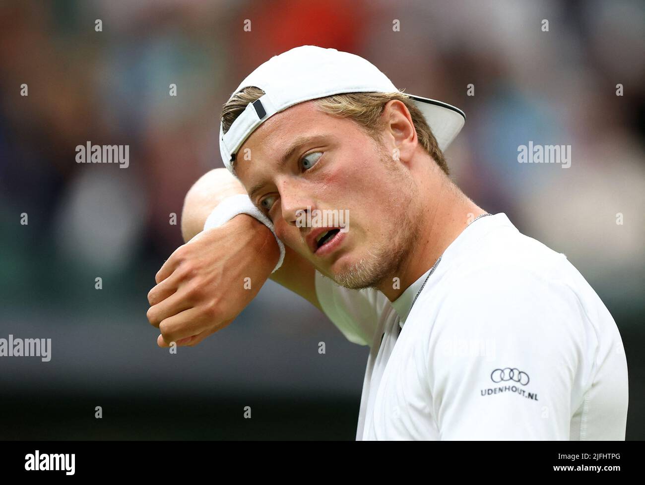 Tennis - Wimbledon - All England Lawn Tennis and Croquet Club, London, Britain - July 3, 2022 Netherlands' Tim van Rijthoven during his fourth round match against Serbia's Novak Djokovic REUTERS/Hannah Mckay Stock Photo