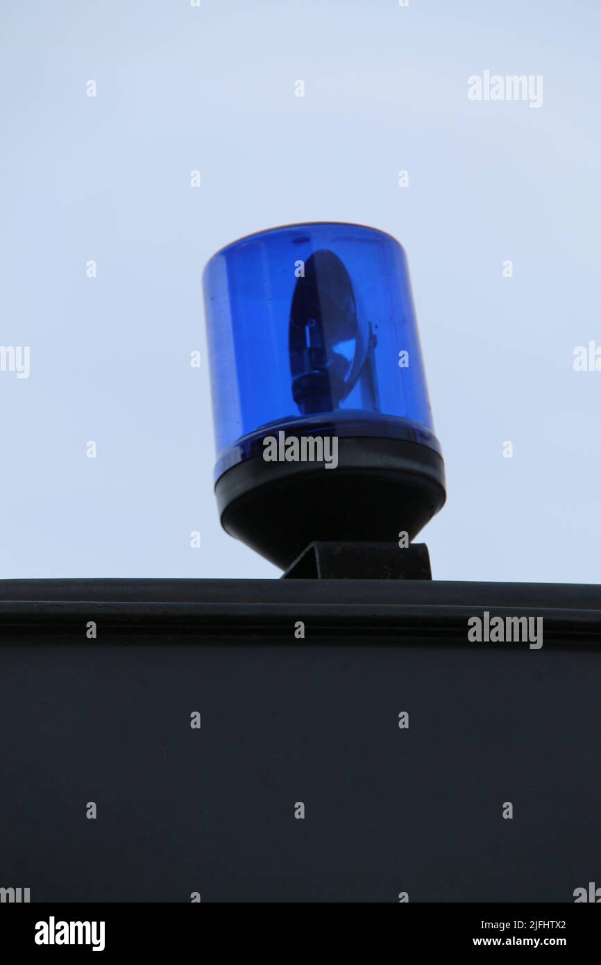 An Emergency Blue Flashing Light on a Rescue Vehicle Stock Photo Alamy