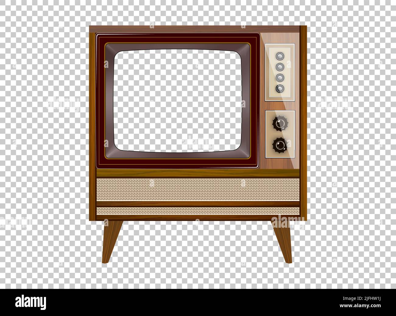 Vector retro television mock up isolate on transparent grid Stock Vector