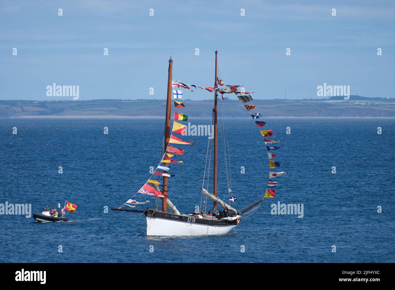 Mousehole, Cornwall, UK. 3rd july 2022. UK Weather. Sunshine and breezy, ideal weather for the final day of the Sea Salts and Sail maritime festival at Mousehole today. Credit Simon Maycock / Alamy Live News. Stock Photo