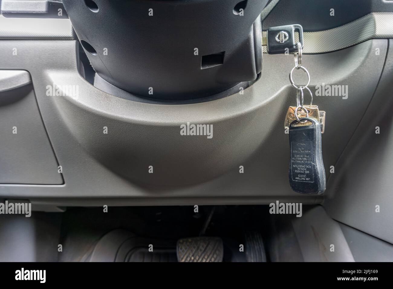 Toronto, Canada, August 2021 Car ignition key inside lock, viewed