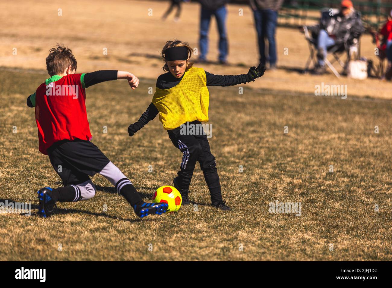 Young soccer players playing on a field in Fort Worth, United States