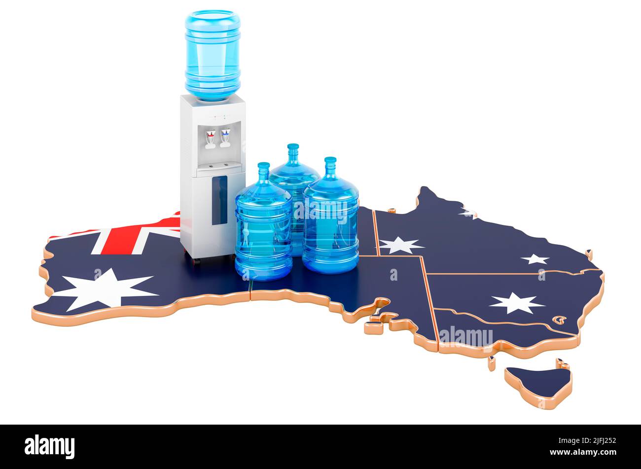 Bottled Water Delivery Service in Australia, 3D rendering isolated on white background Stock Photo