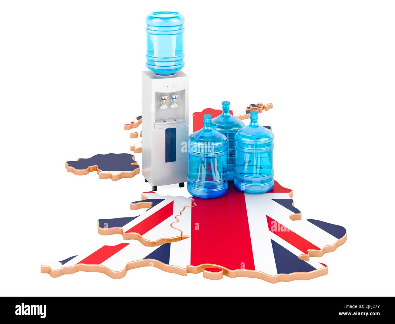 Bottled Water Delivery Service in the Great Britain, 3D rendering