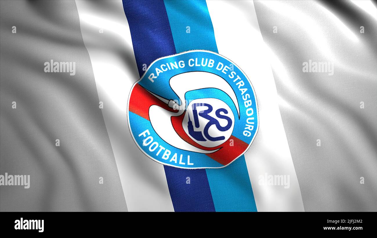 Abstract realistic french association football flag. Motion. Racing Club de Strasbourg  Alsace flag. For editorial use only Stock Photo - Alamy