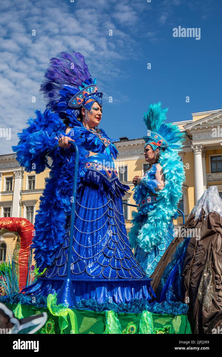 Helsinki Samba Carnaval performers wearing blue costumes or dresses before  the parade in Senate Square, Helsinki, Finland Stock Photo - Alamy