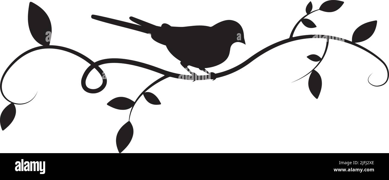 Bird on branch and flying bird silhouette, vector. Wall decals, birds
