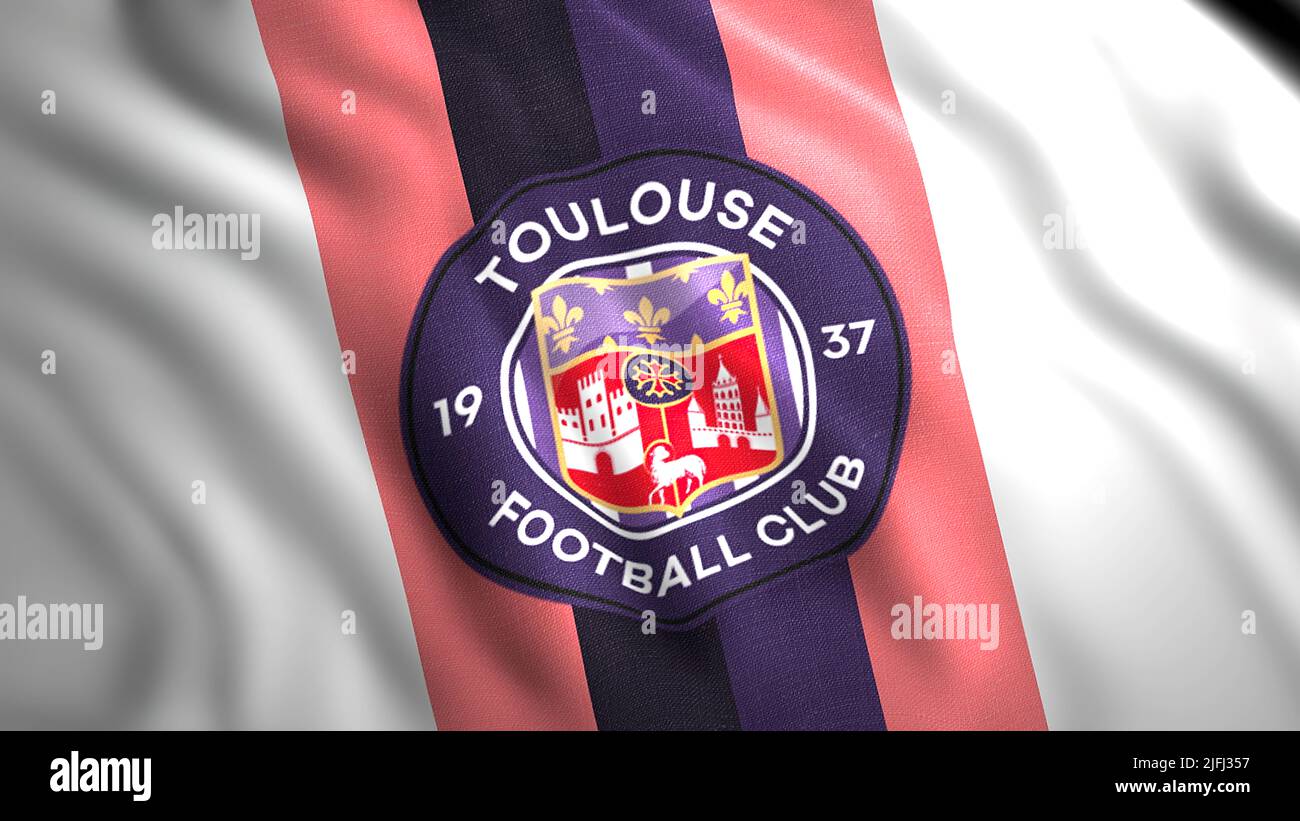 Abstract realistic french association football flag. Motion. Racing Club de Strasbourg  Alsace flag. For editorial use only Stock Photo - Alamy