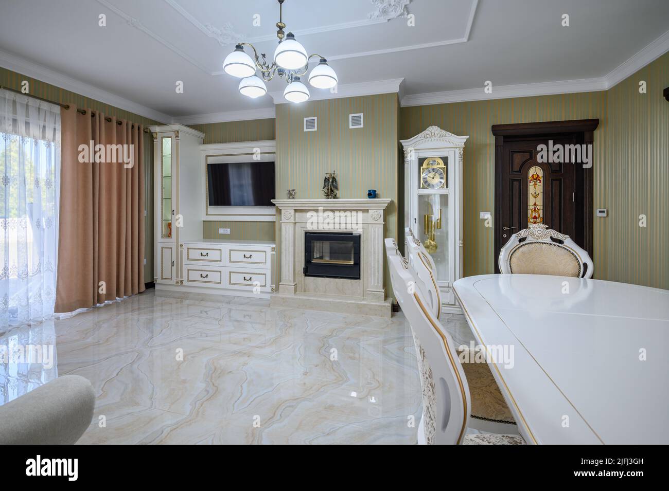 Classic living room interior design with marble floor Stock Photo - Alamy