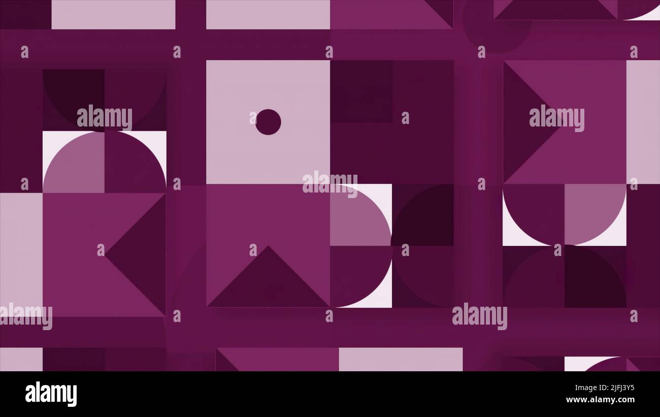 Geometric pattern with seamlessly looping circles, squares, and triangles. Motion. Modernist abstract background in purple tones. Stock Photo