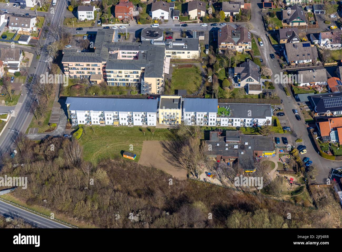 Aerial photograph, Seniorencentrum St. Michael, Werl, Soester Börde, North Rhine-Westphalia, Germany, retirement home, nursing home, care and nursing, Stock Photo