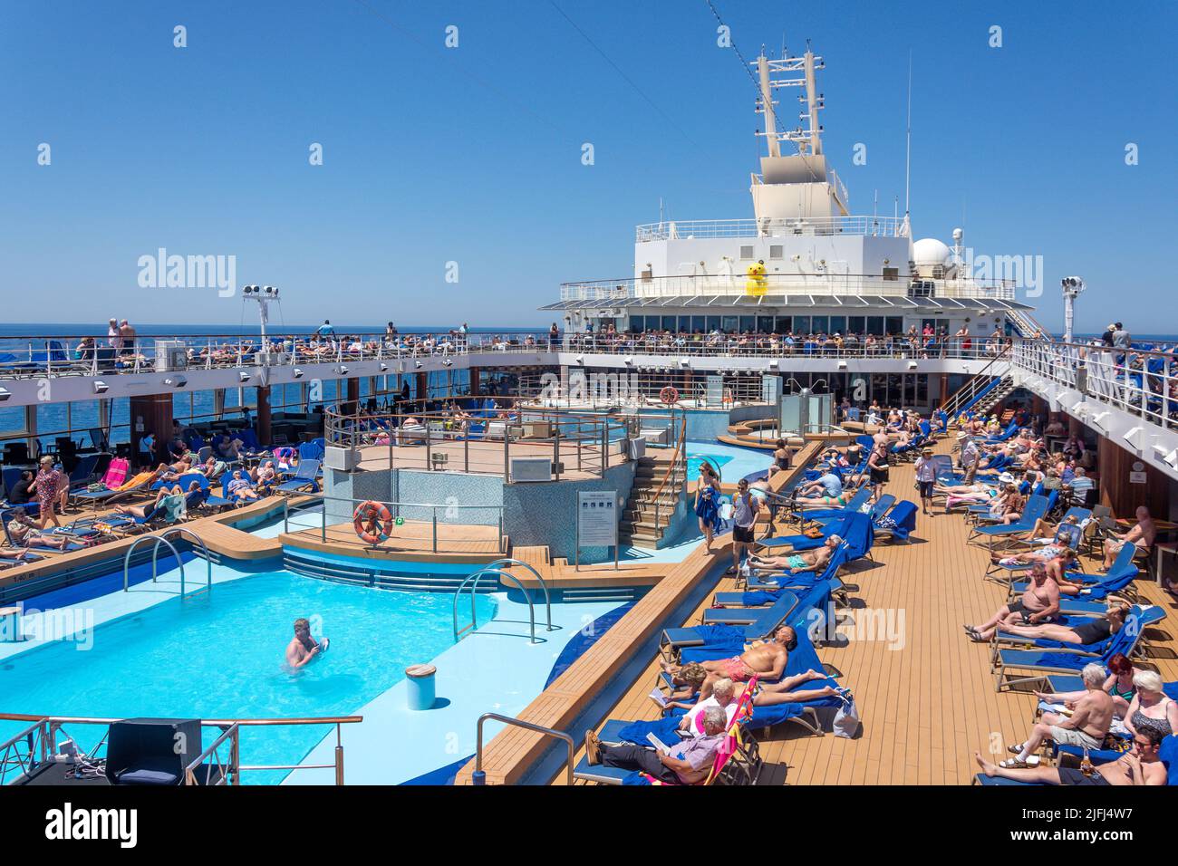 Marella Explorer cruise ship pool sundeck, Adriatic Sea, Mediterranean Sea, Europe Stock Photo
