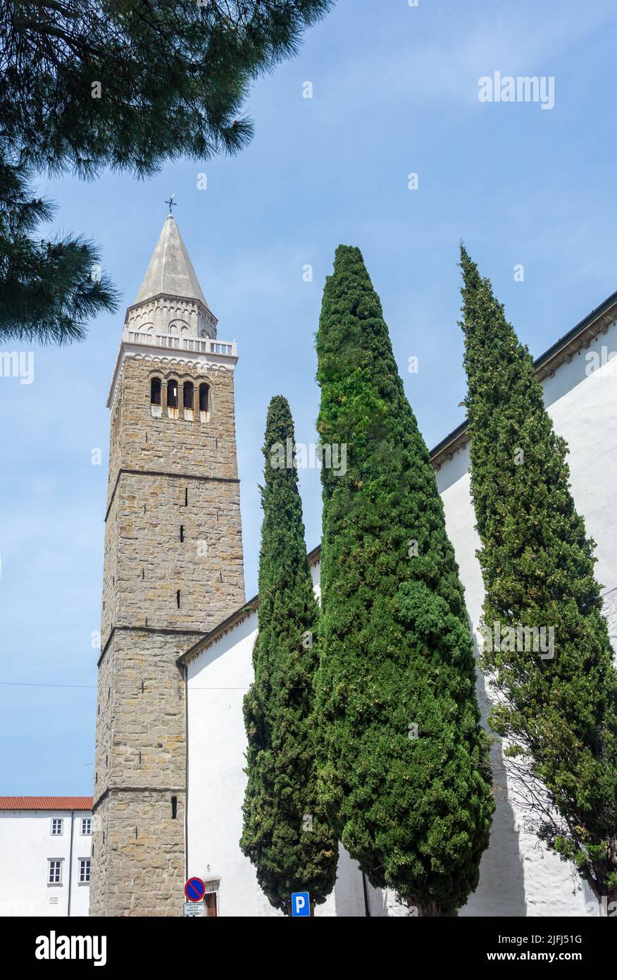 Cathedral of the Assumption bell tower, Trg Brolo, Koper, Slovene Istria, Slovenia Stock Photo