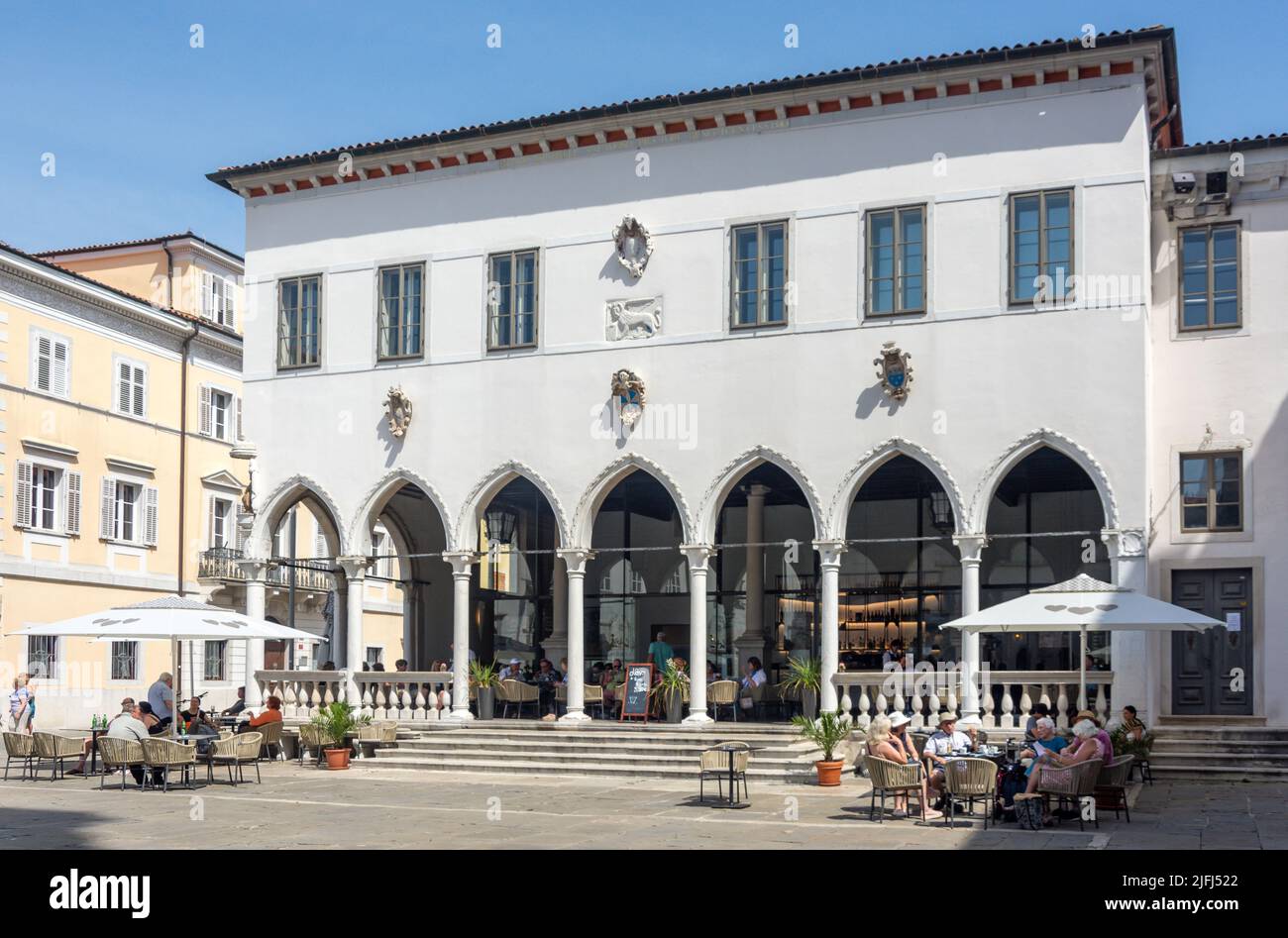 Loggia Caffe Kavarna, Loggia Palace (Palazzo della Loggia), Titov trg, Koper, Slovene Istria, Slovenia Stock Photo
