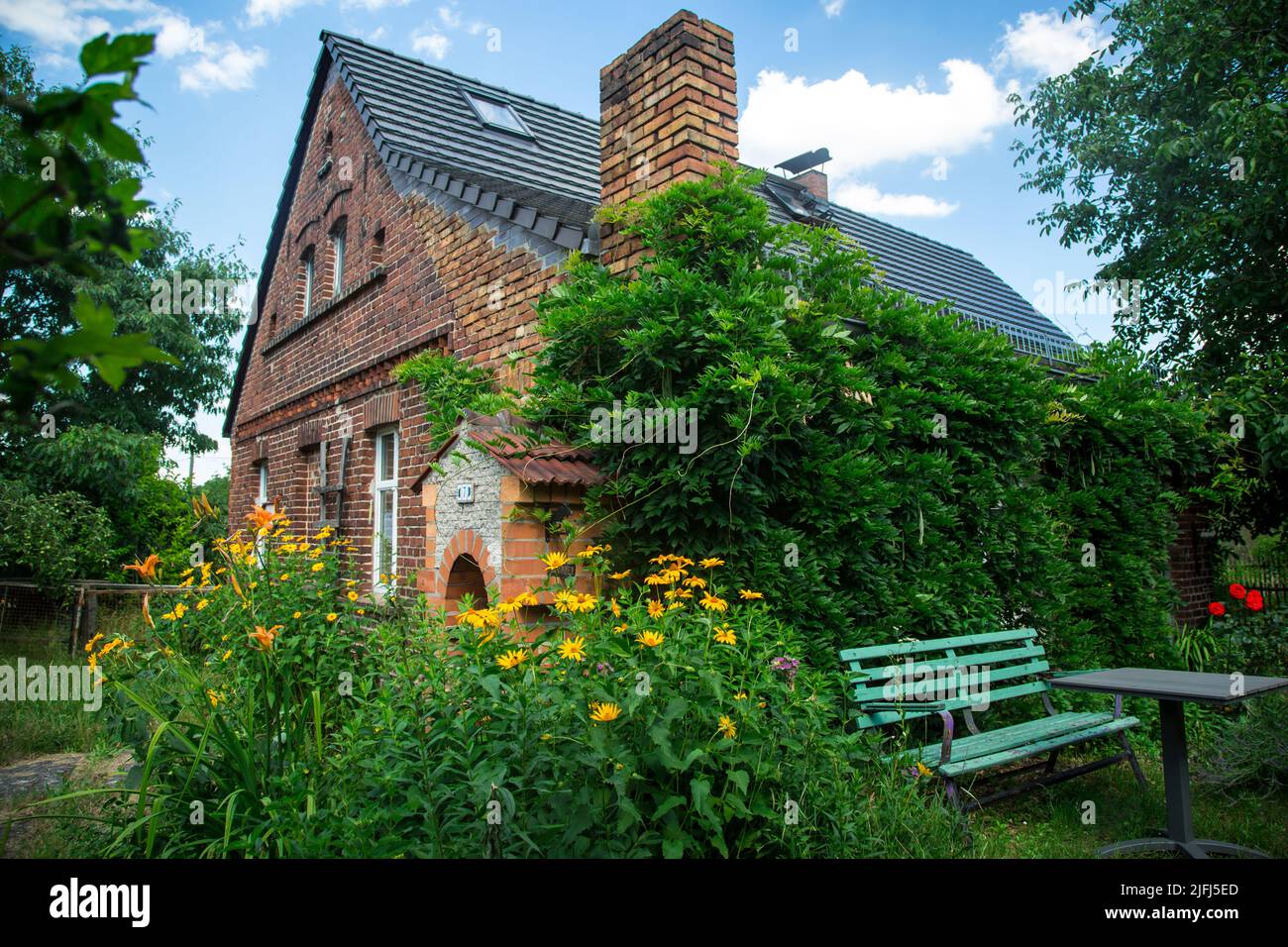 Old red brick house, Lusatia, Germany Stock Photo