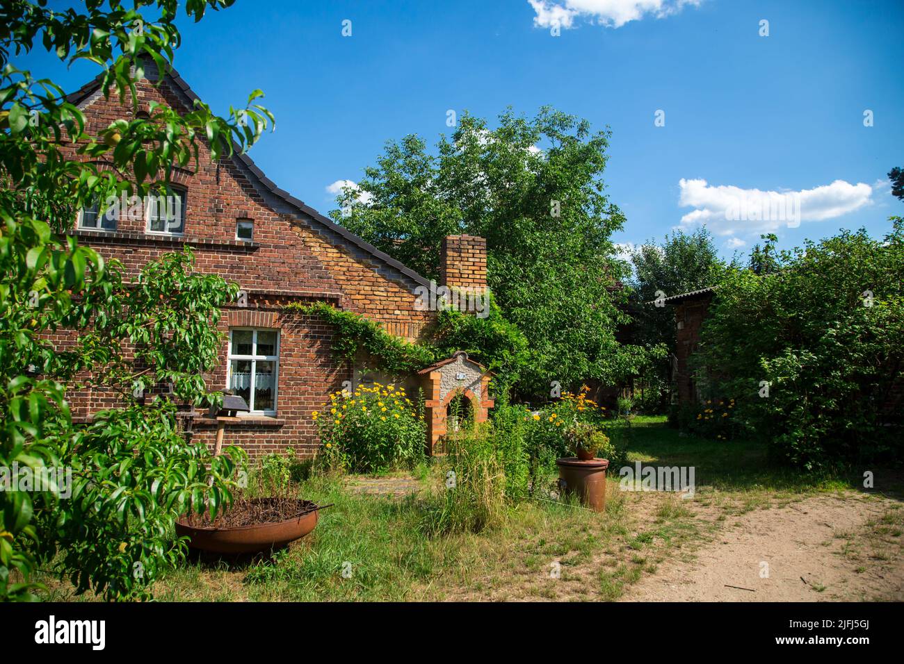 Old red brick house, Lusatia, Germany Stock Photo