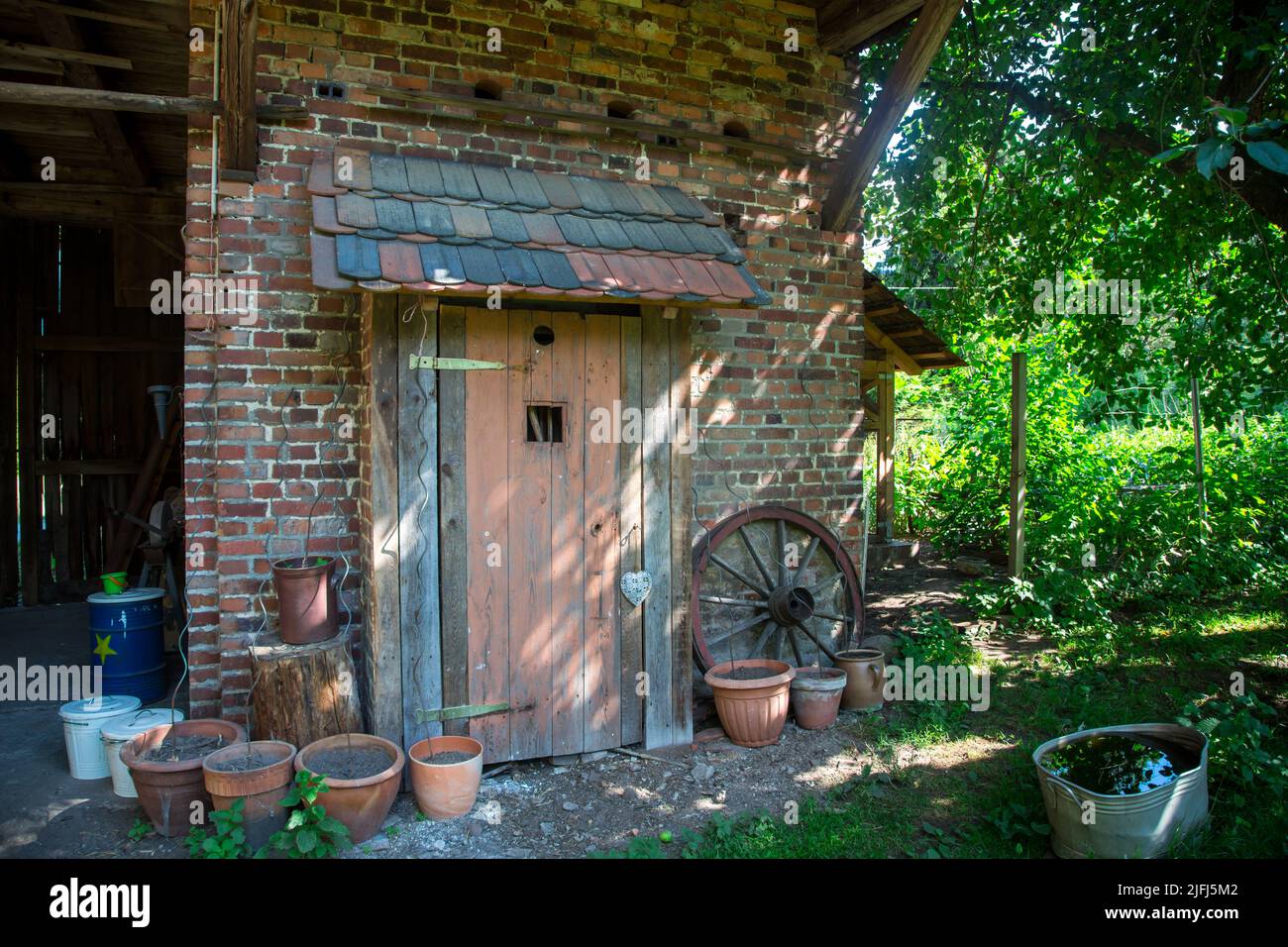 Old animal stable made of red bricks, Lusatia, Germany Stock Photo