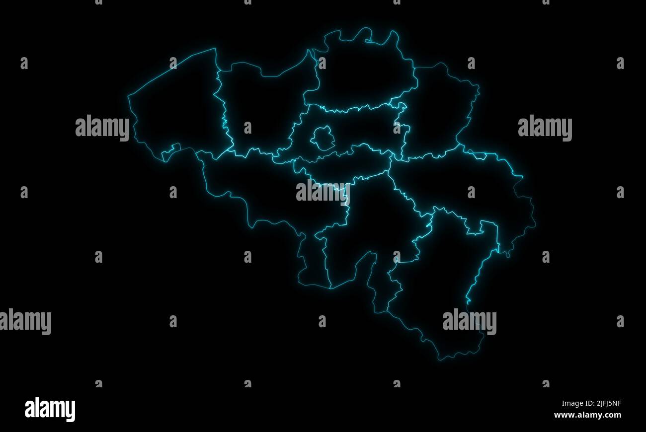 Abstract map outline of Belgium with Provinces glowing outline in black