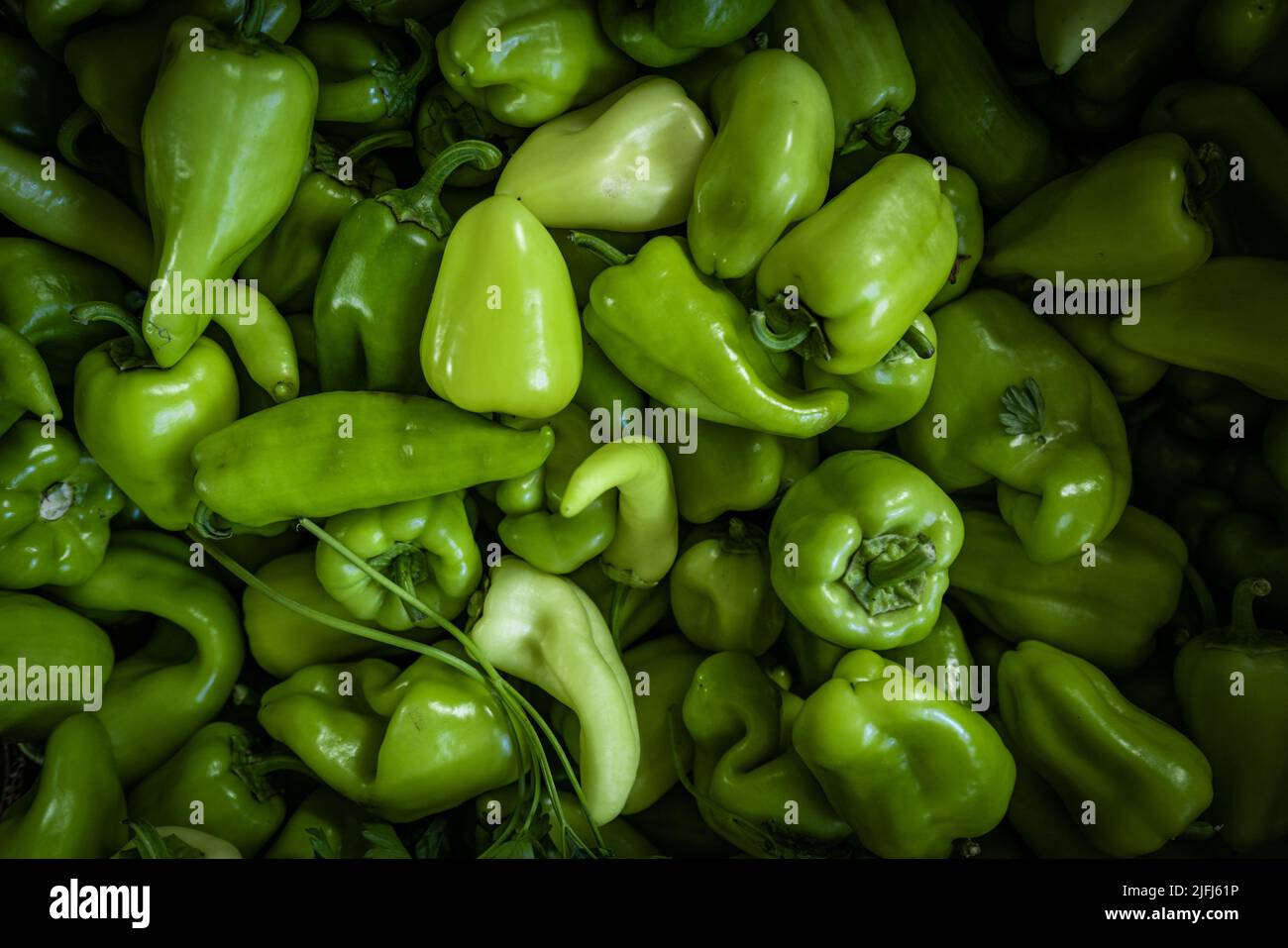 Full Frame Shot Of Green Bell Peppers Stock Photo