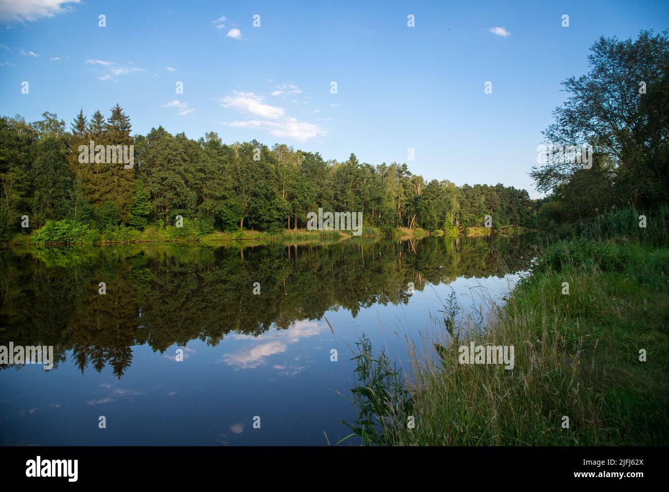 Lusatian Neisse river, Oder-Neisse Cycle Route, Lausitz, Brandenburg, Germany Stock Photo