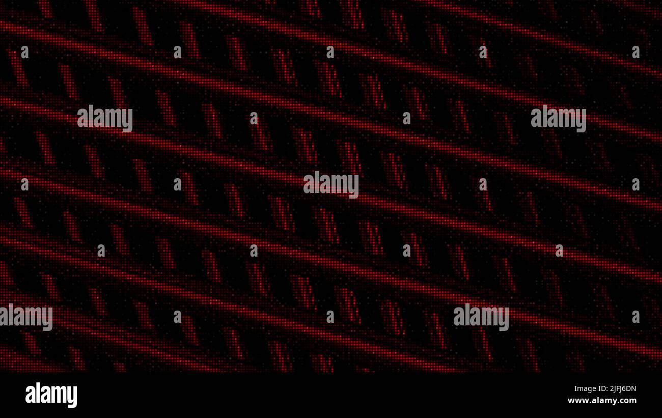 Tube like crossed diagonal stripes shimmer, dark red lines on a black background, seamless loop. Motion. Effect of glitch or TV noise. Stock Photo