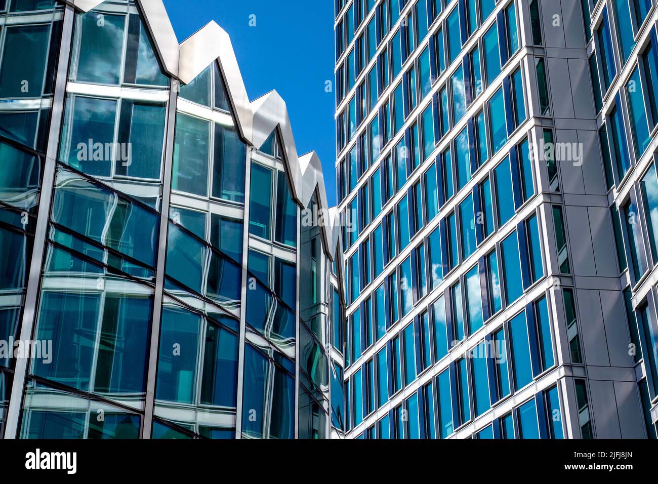 Exterior glass and steel PKO Rotunda building and Widok Towers, popular meeting place in the center of Warsaw, Poland Stock Photo