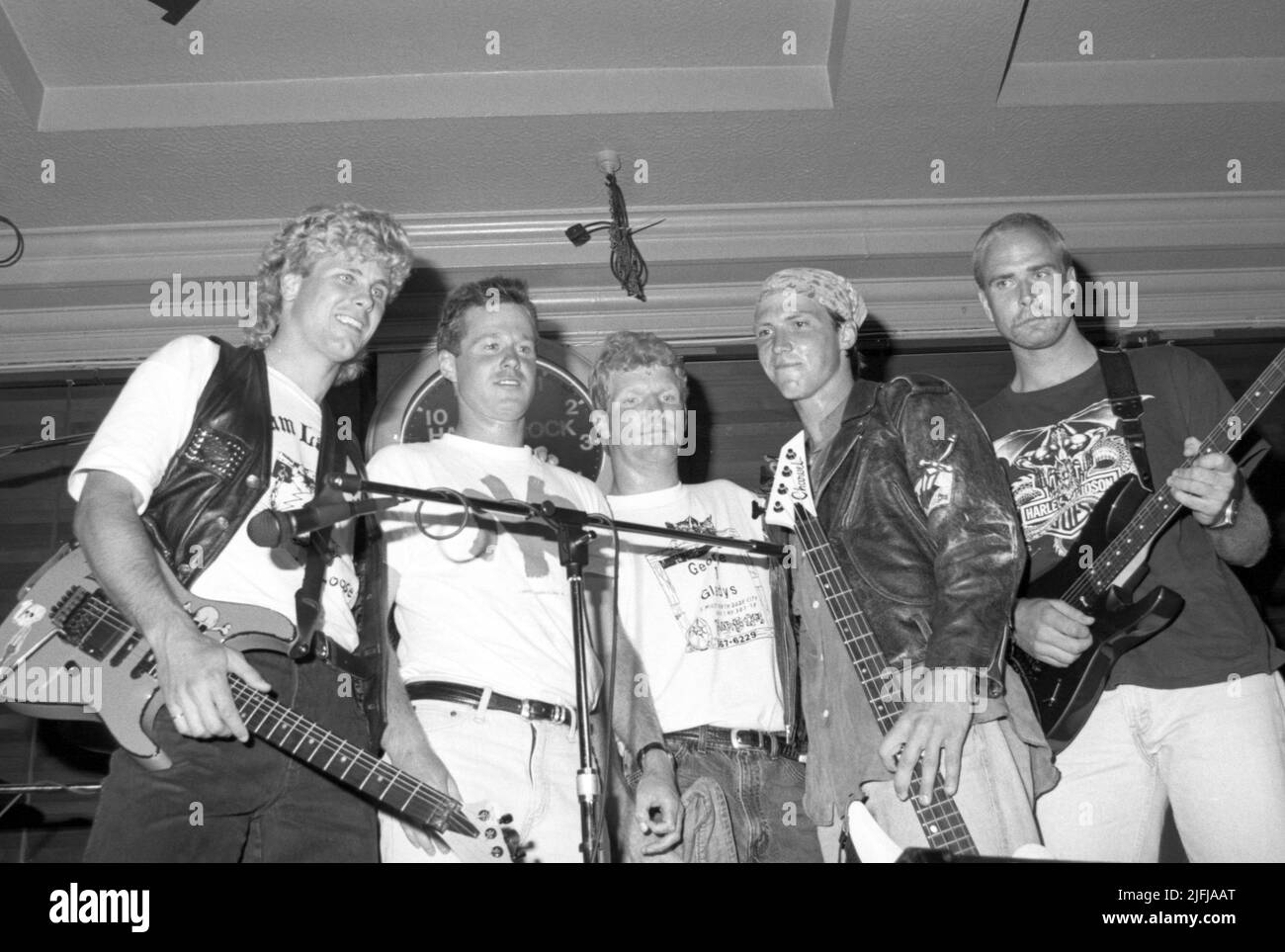 Tennis players including Jim Courier, Luke Jensen and Murphy Jensen at the end of a gig at the Hard Rock Cafe, London, UK in June 1991. Stock Photo
