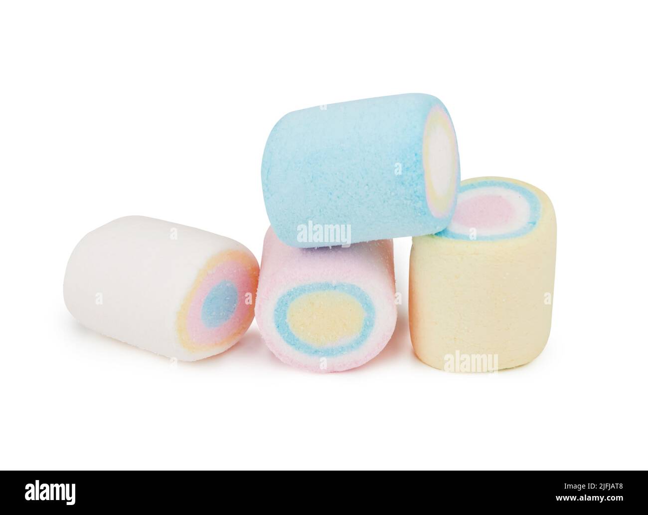 Marshmallows of different colors isolated on white background Stock