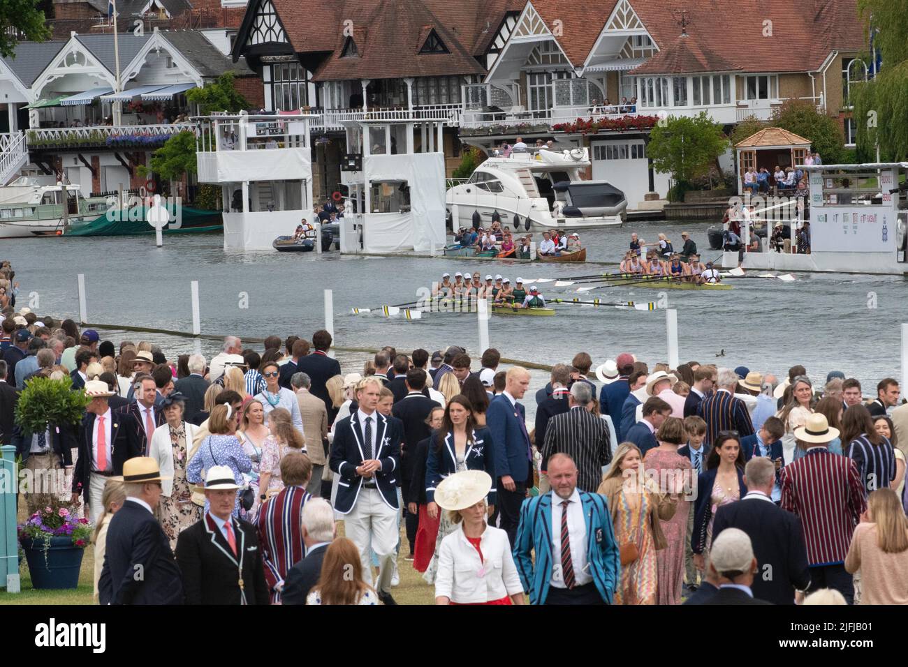 Henley Royal Regatta 2022, Finals ,The Remenham Challenge Cup  Imperial College London and Leander Club verses Rowing Australia, Australia for The Remenham Challenge Cup passing the  Stewards Enclosure  at the Henley Royal Regatta .Imperial College London and Leander Club won by1 ⅓ lengths  Credit Gary Blake/Alamy Live News Stock Photo